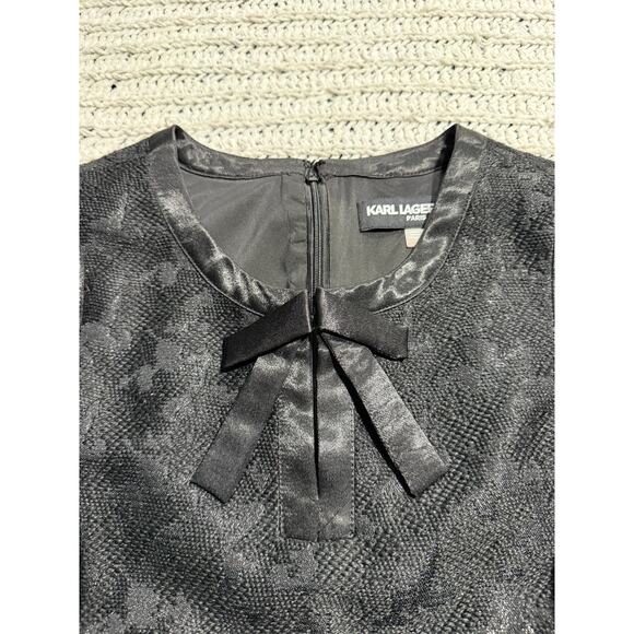 Karl Lagerfeld Paris Tweed Shift Dress Bow Lace Wool Sz 10 Lined Black MSRP $149 - Picture 7 of 15